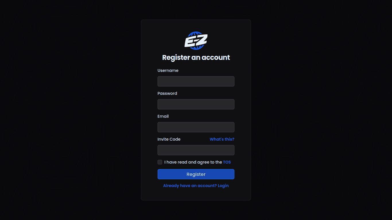 E-Z signup page